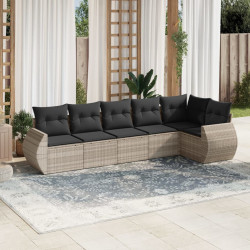 6 Pcs conj. sofás jardim com almofadões vime PE cinzento-claro