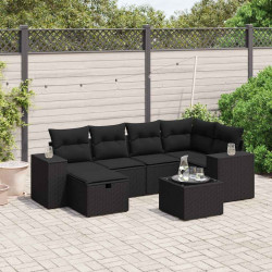 7 Pcs conjunto de sofás p/ jardim c/ almofadões vime PE preto