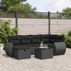 7 Pcs conjunto de sofás p/ jardim c/ almofadões vime PE preto