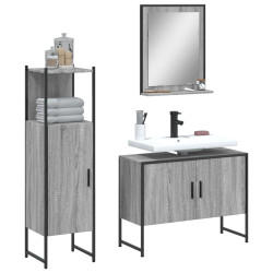 3 Pcs conjunto móveis wc derivados de madeira cinzento sonoma