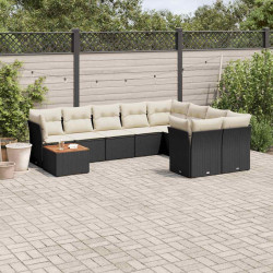 10 Pcs conjunto sofás de jardim c/ almofadões vime PE preto