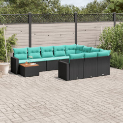 11 Pcs conjunto sofás de jardim c/ almofadões vime PE preto