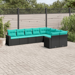9 Pcs conjunto de sofás p/ jardim c/ almofadões vime PE preto