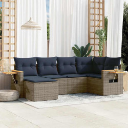 6 Pcs conjunto sofás p/ jardim c/ almofadões vime PE cinzento