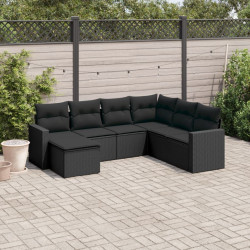 7 Pcs conjunto de sofás p/ jardim c/ almofadões vime PE preto