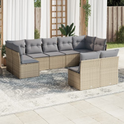 9 Pcs conjunto de sofás p/ jardim com almofadões vime PE bege