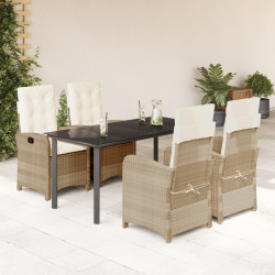 5 Pcs conjunto de jantar p/ jardim com almofadões vime PE bege