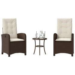 3 Pcs conjunto bistrô com almofadões vime PE castanho