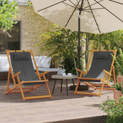 Cadeiras de praia dobráveis 2 pcs tecido cinzento