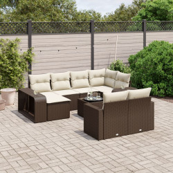 11 Pcs conjunto sofás de jardim c/ almofadões vime PE castanho