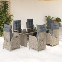 7 Pcs conjunto de jantar p/ jardim c/ almofadões vime PE cinza