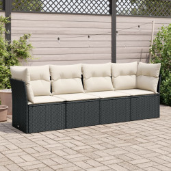 4 Pcs conjunto de sofás para jardim c/ almofadões vime PE preto