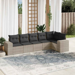 6 Pcs conj. sofás jardim com almofadões vime PE cinzento-claro