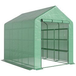 Estufa de Jardim Estufa de Exterior com Prateleiras de 4 Níveis Porta com Fecho de Correr e Estrutura de Aço 244x180x210 cm Verd
