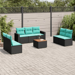 8 Pcs conjunto de sofás p/ jardim c/ almofadões vime PE preto