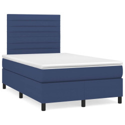 Cama box spring c/ colchão e LED 120x190 cm tecido azul