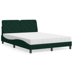 Cama com colchão 140x190 cm veludo verde-escuro