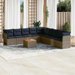 10 Pcs conjunto sofás p/ jardim c/ almofadões vime PE cinzento