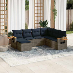 7 Pcs conjunto sofás p/ jardim c/ almofadões vime PE cinzento