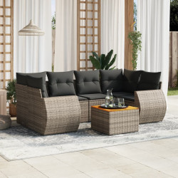 7 Pcs conjunto sofás p/ jardim c/ almofadões vime PE cinzento