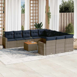 12 Pcs conjunto sofás p/ jardim c/ almofadões vime PE cinzento