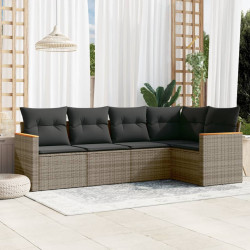 5 Pcs conjunto sofás de jardim c/ almofadões vime PE cinzento