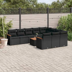 11 Pcs conjunto sofás de jardim c/ almofadões vime PE preto