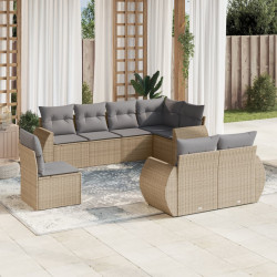 8 Pcs conjunto de sofás p/ jardim com almofadões vime PE bege