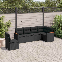 6 Pcs conjunto sofás de jardim c/ almofadões vime PE preto