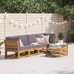 6 Pcs conjunto lounge jardim c/almofadões madeira maciça acácia