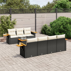 8 Pcs conjunto sofás de jardim com almofadões vime PE preto
