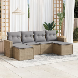 6 Pcs conjunto de sofás p/ jardim com almofadões vime PE bege