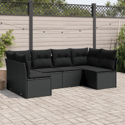 6 Pcs conjunto sofás de jardim c/ almofadões vime PE preto
