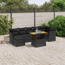 8 Pcs conjunto sofás de jardim com almofadões vime PE preto