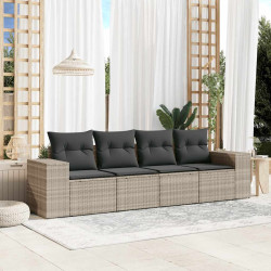 4 Pcs conj. sofás jardim c/ almofadões vime PE cinzento-claro