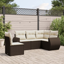 5 Pcs conjunto sofás p/ jardim c/ almofadões vime PE castanho