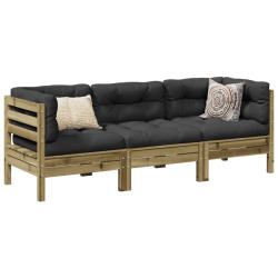 3 Pcs conjunto sofás de jardim c/ almofadões pinho impregnado