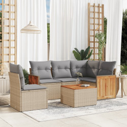 6 Pcs conjunto de sofás p/ jardim com almofadões vime PE bege