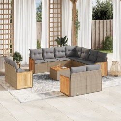 12 Pcs conjunto de sofás p/ jardim com almofadões vime PE bege