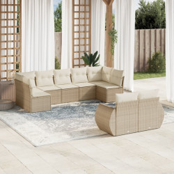 9 Pcs conjunto de sofás p/ jardim com almofadões vime PE bege