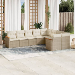 9 Pcs conjunto de sofás p/ jardim com almofadões vime PE bege