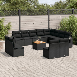 13 Pcs conjunto de sofás de jardim com almofadões vime PE preto