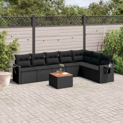 8 Pcs conjunto sofás de jardim com almofadões vime PE preto