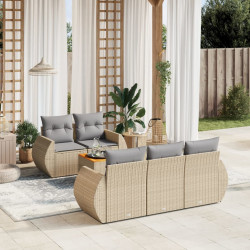 6 Pcs conjunto de sofás p/ jardim com almofadões vime PE bege