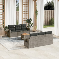 7 Pcs conjunto sofás p/ jardim c/ almofadões vime PE cinzento