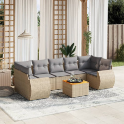 8 Pcs conjunto de sofás p/ jardim com almofadões vime PE bege
