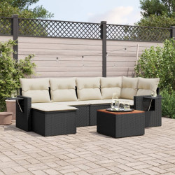 7 Pcs conjunto de sofás p/ jardim c/ almofadões vime PE preto