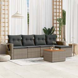 6 Pcs conjunto sofás de jardim com almofadões vime cinzento