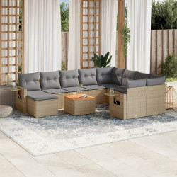 11 Pcs conj. sofás jardim c/ almofadões vime PE bege misturado