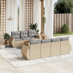 8 Pcs conjunto de sofás p/ jardim com almofadões vime PE bege